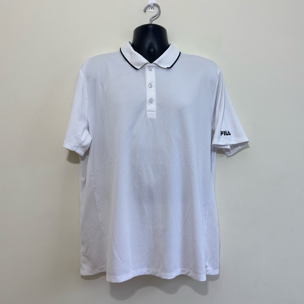 FILA Athletic Fit Performance Golf Polo White Black Trim Short Sleeve XL